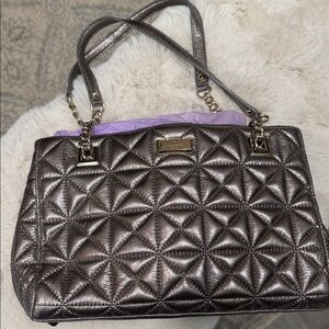 Coach Quilted Metallic Tote Bag - Metallic Pewter